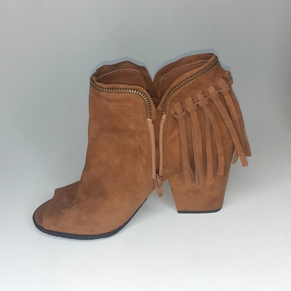 DV by Dolce Vita Boho Suede Peep Toe Fringe Booty - Picture 11 of 15